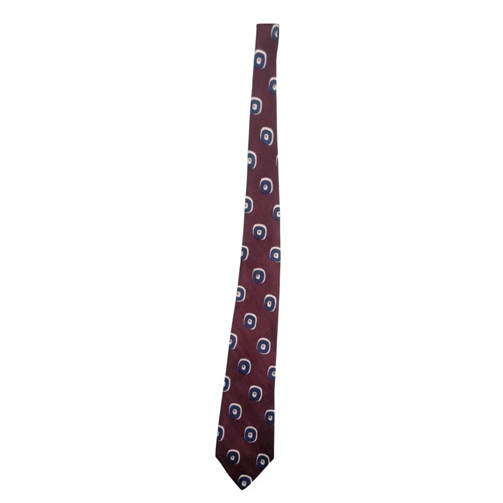 Polo Ralph Lauren‎ Mens Burgundy Blue Bullseye Geometric Silk Necktie NWT